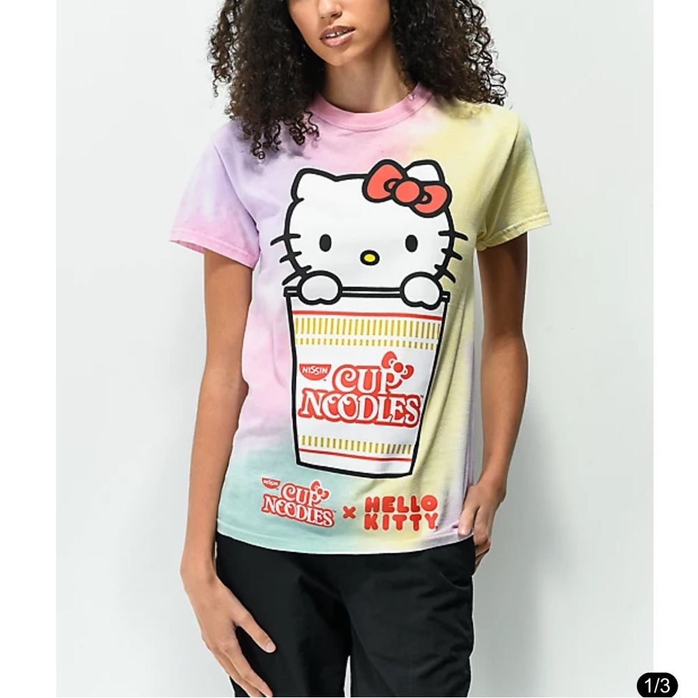 Hello Kitty x Cup Noodles Rainbow Pastel Tie Dye T-Shirt, SM.
